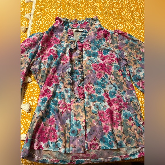 70s vintage Teddy of California floral polyester button down blouse - Picture 6 of 11